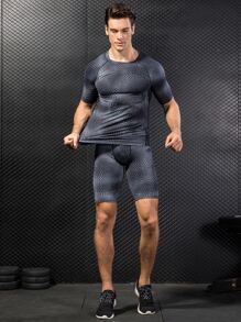 Conjunto deportivo para hombres con estampado de cocodrilo y mangas raglán, traje atlético, chándal, ropa activa para hombres, ropa de entrenamiento, ropa de gimnasio para hombres - Gris - Ver 4