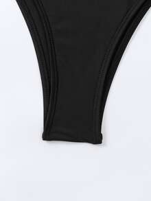 Ring Linked Triangle Tie Side Summer Beach Bikini Set - Black - View 4