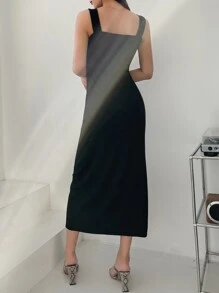 DAZY Solid Split Thigh Tank Dress - Black - View 2