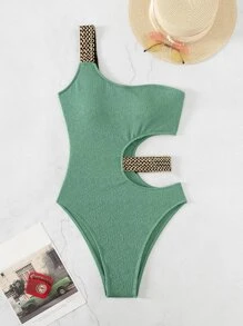 Bañador una pieza con textura con diseño de puntada - Verde - Ver 7