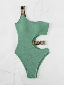 Bañador una pieza con textura con diseño de puntada - Verde - Ver 5