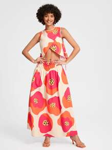 VALERIA GALIPOLI Floral Print Split Knot Side Crop Blouse - Multicolor - View 4