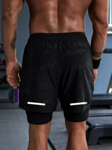 Manfinity Running Men Letter Graphic Drawstring Waist 2 In 1 Sports Shorts Gym Shorts Jogger Shorts - Black - View 2