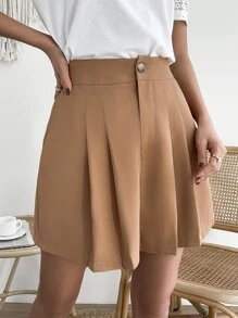 SHEIN Essnce 高腰褶皺短褲 - 棕色 - 查看 3