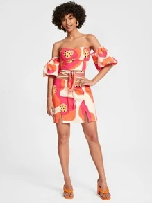 VALERIA GALIPOLI Graphic Print Tie Front Zip Side Skirt - Multicolor - View 3