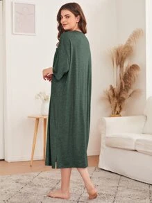 SHEIN Unity 落肩開衩下擺貼布口袋睡衣 - 墨綠色 - 查看 2