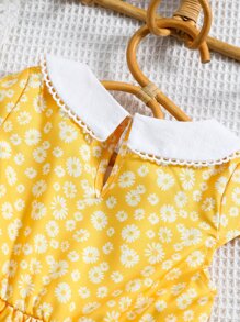 小女童碎花前蝴蝶結連衣裙 - 黃色 - 查看 5