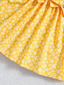 小女童碎花前蝴蝶結連衣裙 - 黃色 - 查看 7