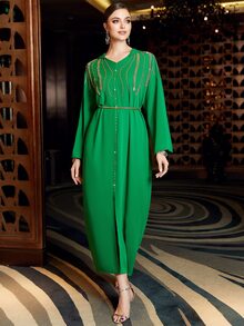 Al Najma 水鑽細節落肩袖連帽連衣裙 - 綠色 - 查看 4