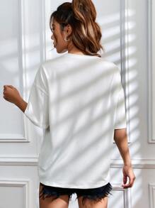 SHEIN EZwear 西部風格牛仔女孩太陽和蝴蝶圖案落肩T恤