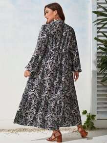 SHEIN Clasi 大碼佩斯利印花燈籠袖連衣裙不附腰帶 - 彩色 - 查看 2