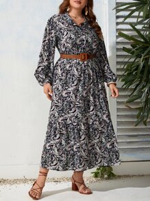 SHEIN Clasi 大碼佩斯利印花燈籠袖連衣裙不附腰帶 - 彩色 - 查看 4