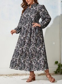 SHEIN Clasi 大碼佩斯利印花燈籠袖連衣裙不附腰帶 - 彩色 - 查看 5