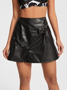 Vibrant Dames 索环系带 PU 皮裙，女装，夏季
