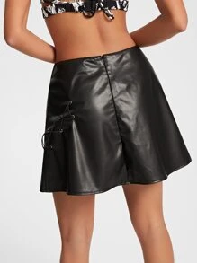 Vibrant Dames 索环系带 PU 皮裙，女装，夏季