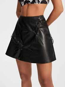 Vibrant Dames 索环系带 PU 皮裙，女装，夏季