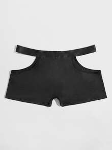 Extended Sizes Men Letter Graphic Cut Out Boxer Brief - Black - View 2