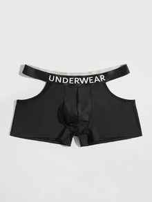 Extended Sizes Men Letter Graphic Cut Out Boxer Brief - Black - View 3