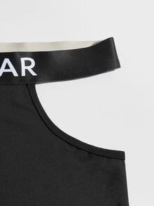 Extended Sizes Men Letter Graphic Cut Out Boxer Brief - Black - View 5