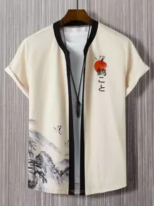 Manfinity Hypemode Áo sơ mi Nam Dây kéo Lá thư Giải trí - Màu be - Xem 1