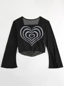 Cover up con estampado de corazón - Negro - Ver 4