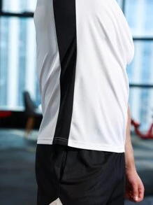 Fitness Men Letter Graphic Contrast Side Seam Sports Set, Athletic Suit, Tracksuit Workout Set - Black and White - View 3