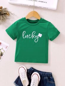 Toddler Girls Letter & Clover Print Tee - Green - View 1