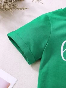 Toddler Girls Letter & Clover Print Tee - Green - View 4