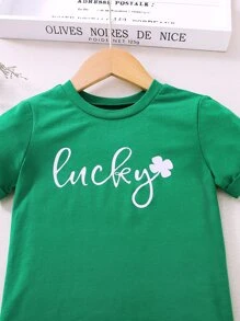 Toddler Girls Letter & Clover Print Tee - Green - View 5