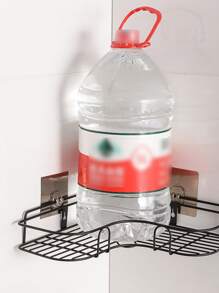 1 pieza Estante de almacenamiento de baño unicolor sin perforación montado en la pared - Negro - Ver 3