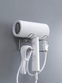 1pc Wall Mounted Hair Dryer Holder - Silver - View 1