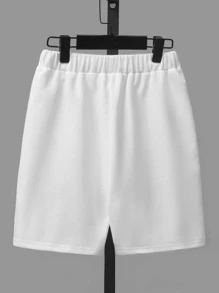 SHEIN 男孩字母任務圖案短褲 - 白色 - 查看 2