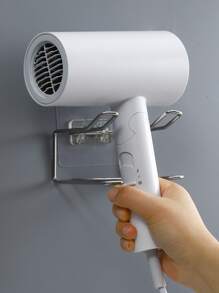 1pc Wall Mounted Hair Dryer Holder - Silver - View 5