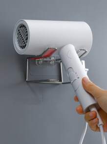 1pc Wall Mounted Hair Dryer Holder - Silver - View 3