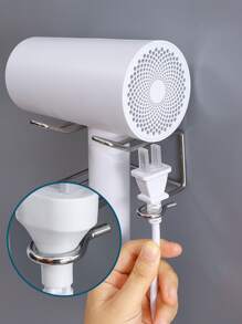 1pc Wall Mounted Hair Dryer Holder - Silver - View 6