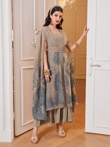 Al Najma Paisley Embroidery Belted Dress - Multicolor - View 1