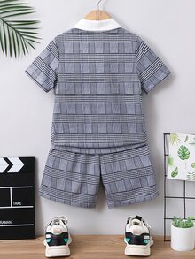 小男童格紋前蝴蝶結POLO衫和短褲