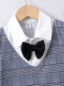 小男童格紋前蝴蝶結POLO衫和短褲