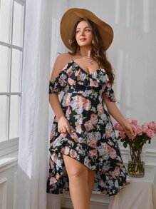 SHEIN VCAY 大碼印花挖肩高低下擺洋裝 - 彩色 - 查看 6