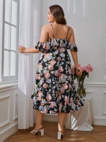 SHEIN VCAY 大碼印花挖肩高低下擺洋裝 - 彩色 - 查看 2