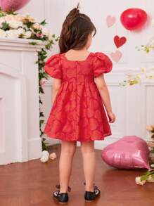 SHEIN 小女童泡泡袖提花洋裝