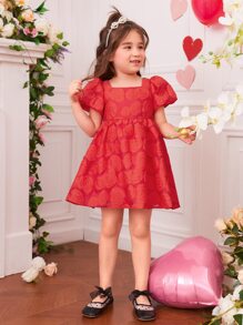 SHEIN 小女童泡泡袖提花洋裝