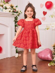 SHEIN 小女童泡泡袖提花洋裝