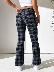 SHEIN PETITE High Waist Plaid Flare Leg Trousers - Multicolor - View 2