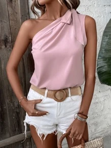 SHEIN Clasi 素色單肩連體衣 - 淺粉色 - 查看 5