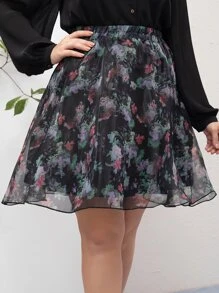 SHEIN LUNE Plus Floral Print Skirt - Multicolor - View 6