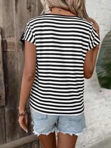 SHEIN LUNE Striped Dolman Sleeve Tee - Multicolor - View 2