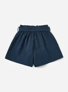 SHEIN Quần short bé gái Thắt lưng Nút phía trước Quần paper-bag màu trơn Giải trí - Màu xanh hải quân - Xem 2