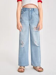 Chicas Jeans desgarro de pierna ancha - Lavado ligero - Ver 1