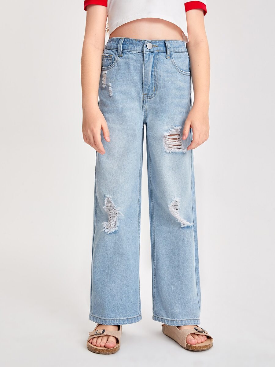 Chicas Jeans desgarro de pierna ancha - Lavado ligero - Ver 1